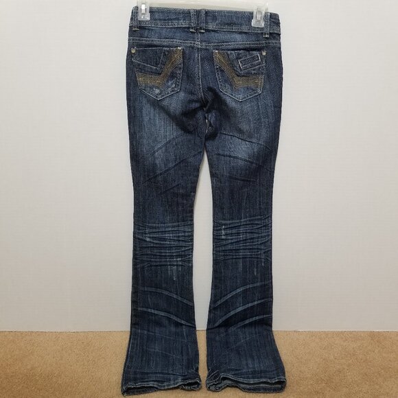 Almost Famous jeans 0 distressed whiskered stretch low rise waist denim grunge - Picture 2 of 15